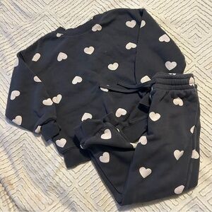 H&M Black Sweatshirt & Joggers Set with White Heart Print